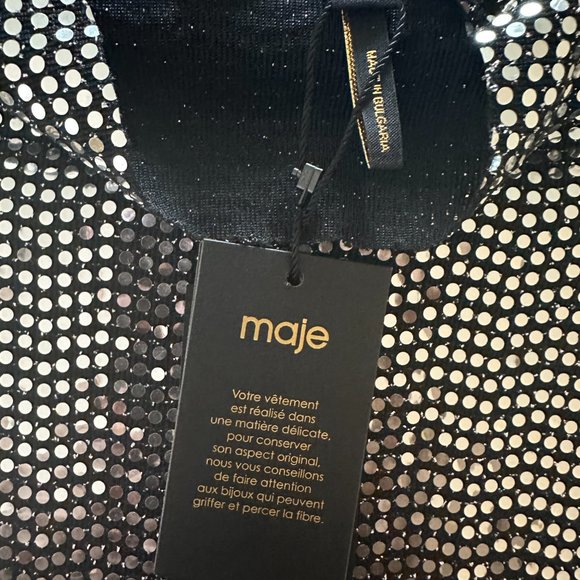 NWT Women's Maje Silver Sequined Metallic Funnel Turtle Neck Shirt - Picture 9 of 9